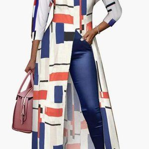 Mod geometric orange /blue/ white/ black full length tunic top